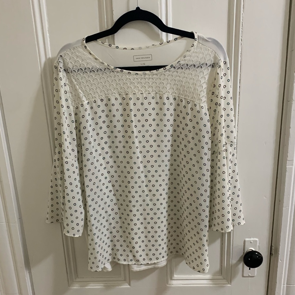 Van Heusen Mixed Media Polka Dot Bell Sleeve Top, size large